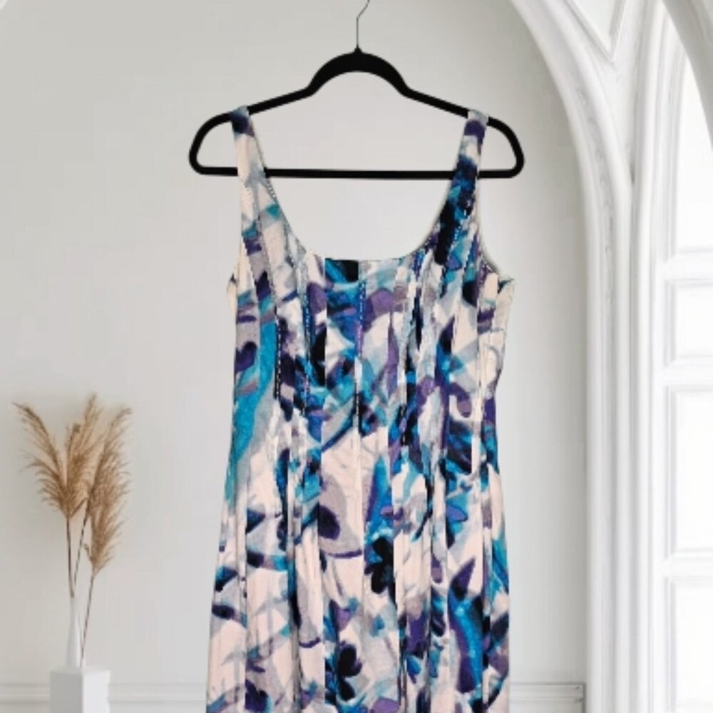 Alfani Dress; turquoise, lavender, gray, black and white.